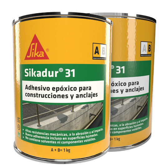 Sika - Adhesivo Epóxico para Construcciones y Anclajes - Sikadur 31 - Unión Rígida de Elementos - Anclaje de Pernos y Soportes - Relleno y Restauración de Bordes - Unidad de 1 Kg Componente A y B