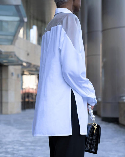 The Drop @signedblake - Camisa blanca con botones y canesú de organza, XXG, talla grande