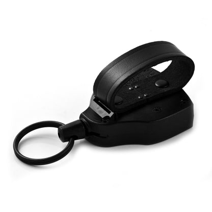 KEY-BAK SUPER48 - Llavero retráctil con Bloqueo, Estuche de policarbonato Duradero, Correa de Piel y Anillo Dividido de Gran tamaño, Color Negro