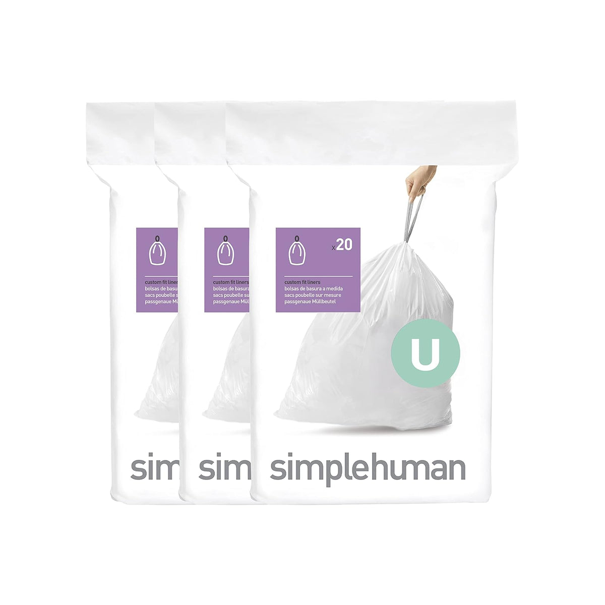 simplehuman Bolsas de Basura a la Medida Paquete de 60 - 60 bolsas - código U