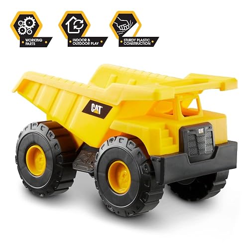 Cat - Juguetes de construcción de 3 Unidades, Paquete de 3 Unidades, 7 Pulgadas, Juguetes Amarillos para vehículos de construcción, Incluye camión volquete, Cargador de Ruedas y Excavadora para niños
