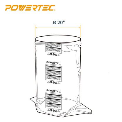 POWERTEC 70002 Bolsas de plástico transparente para recolección de polvo, 20 x 43 pulgadas, bolsas colectoras de polvo para máquina con tambor de filtro de 20 pulgadas, paquete de 5