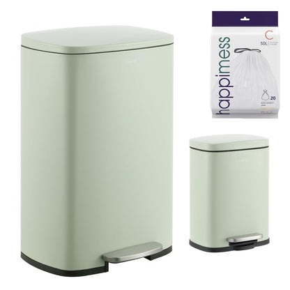 happimess HPM1006E Connor - cubeta de basura rectangular de 13 galones con tapa de cierre suave y mini bote de basura gratuito, resistente a las huellas dactilares, moderno, minimalista para cocina, - Gelato de pistacho