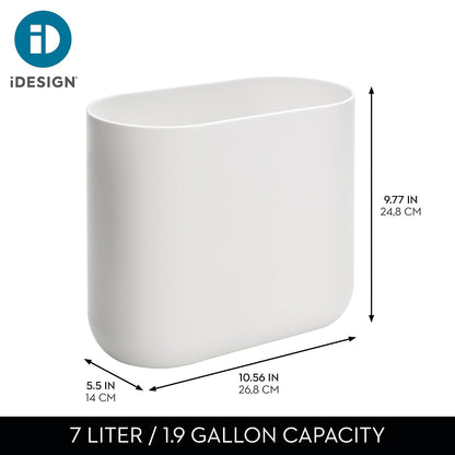iDesign - Juego de 2 botes de plástico ovalados pequeños para baño, recámara u oficina, color blanco