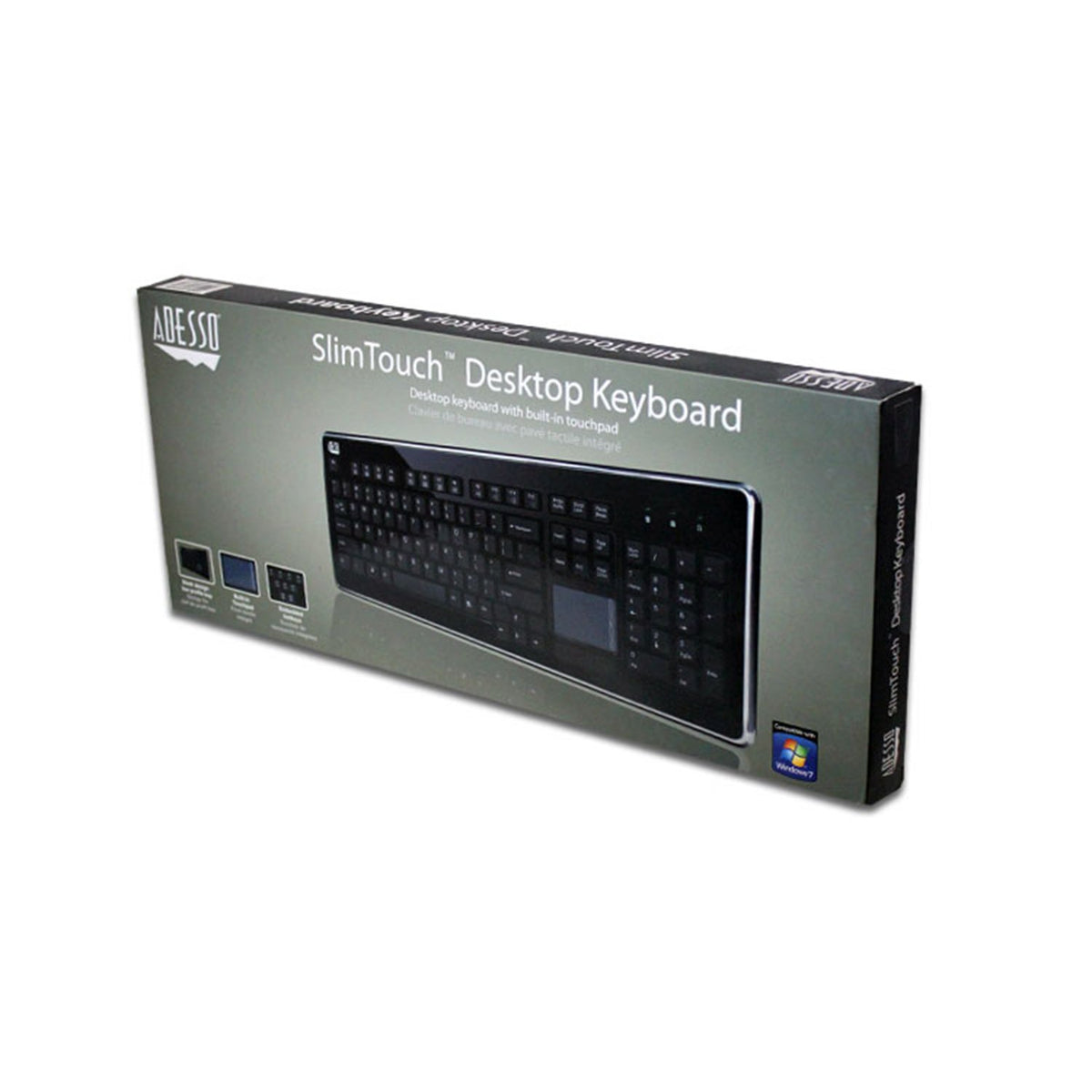 Adesso Teclado Mini USB 87 Teclas con Touchpad Integrado 7 Teclas Multimedia Acabado Metálico 104 Teclas Windows Plug and Play Negro