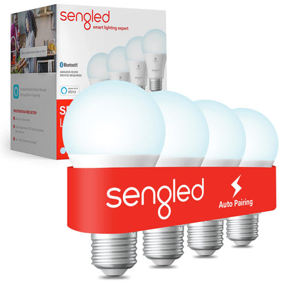 Sengled Bombilla inteligente de malla Bluetooth que funciona solo con Alexa, luz LED regulable, 800 lm, día blanco 5000 K, 8,7 W (equivalente a 60 W), paquete de 4