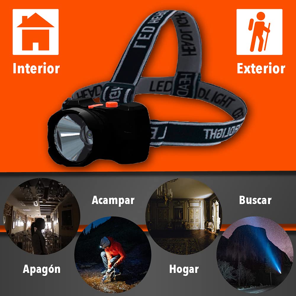 Tecnolite - Linterna Led Recargable para Cabeza, Con Baterías, Luz Led, En Color Negro 8 hrs de Uso, 80 Lumens, 60 m. de Distancia, 1 W, 5 VCD, Luz de Día 6 5000 k, Aplicación Portátil