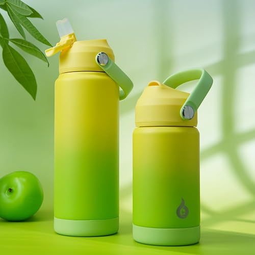 BJPKPK - Botella de agua aislada con tapa de popote, botellas de agua termo de 18 onzas con boquilla suave, mango flexible y bota antideslizante, sin BPA, termo de metal de acero inoxidable a prueba
