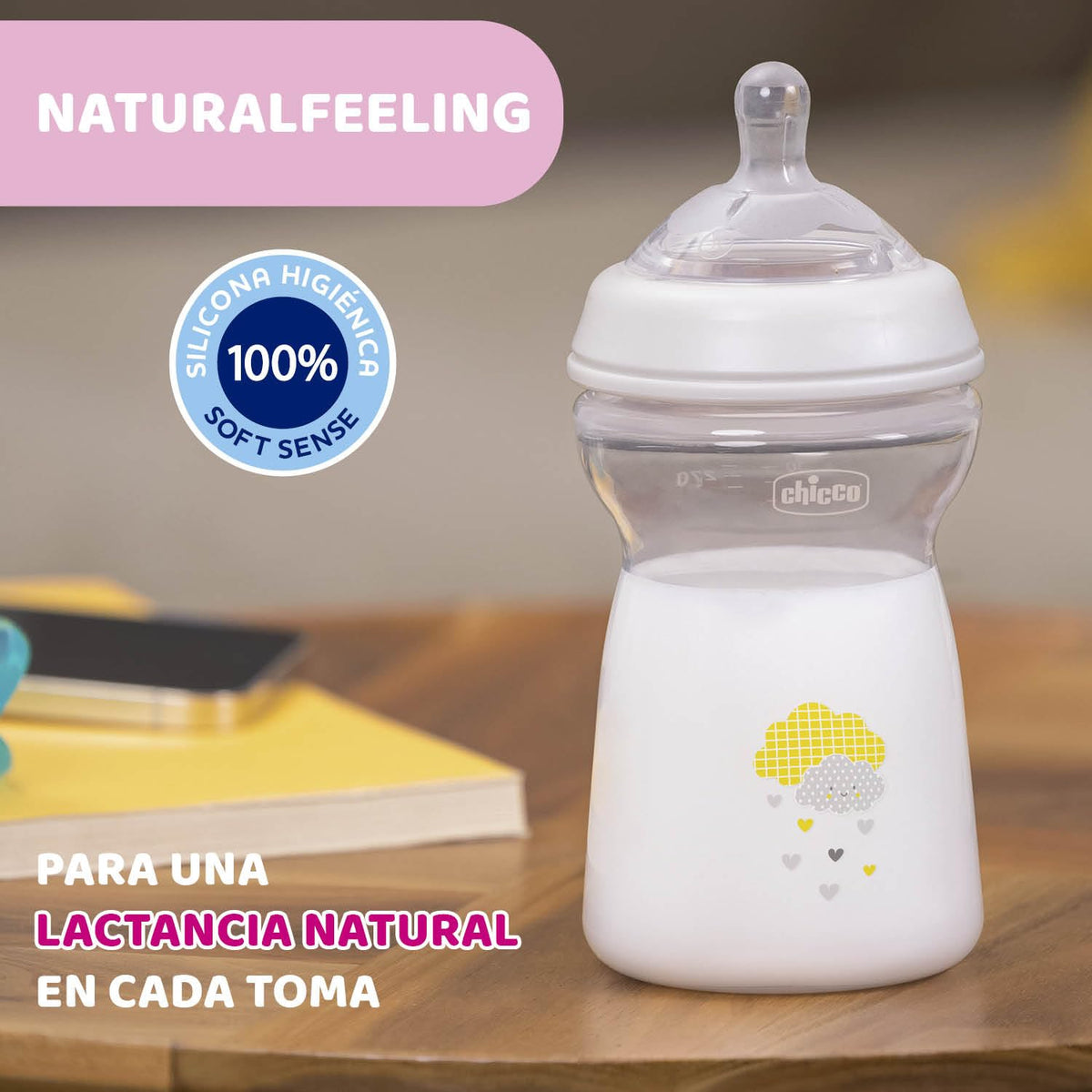 CHICCO, Biberón Natural Feeling, Color Blanco, 330 ml