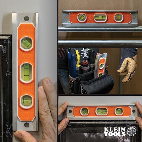 KLEIN TOOLS 935R | Nivel Torpedo Magnético 9" | Aluminio | Alta Visibilidad | Nivel magnético para mediciones precisas en conduit y tuberías; su imán firme y ventanas visibles facilitan cada ajuste.
