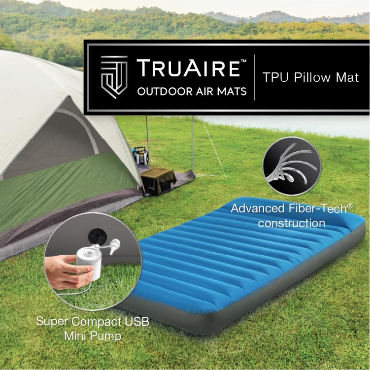 Intex 64011E TruAire - Colchón de Camping de Lujo de TPU: Fiber-Tech - Laminado Resistente a pinchazos - Bomba de Aire USB QuickFill - Capacidad de Peso de 300 Libras - Tamaño Doble