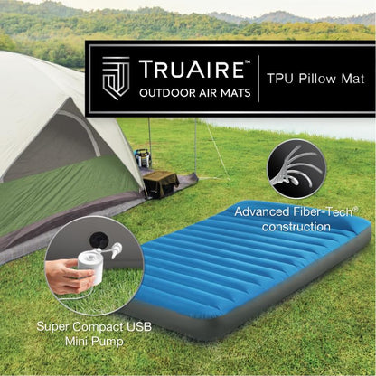 Intex 64011E TruAire - Colchón de Camping de Lujo de TPU: Fiber-Tech - Laminado Resistente a pinchazos - Bomba de Aire USB QuickFill - Capacidad de Peso de 300 Libras - Tamaño Doble