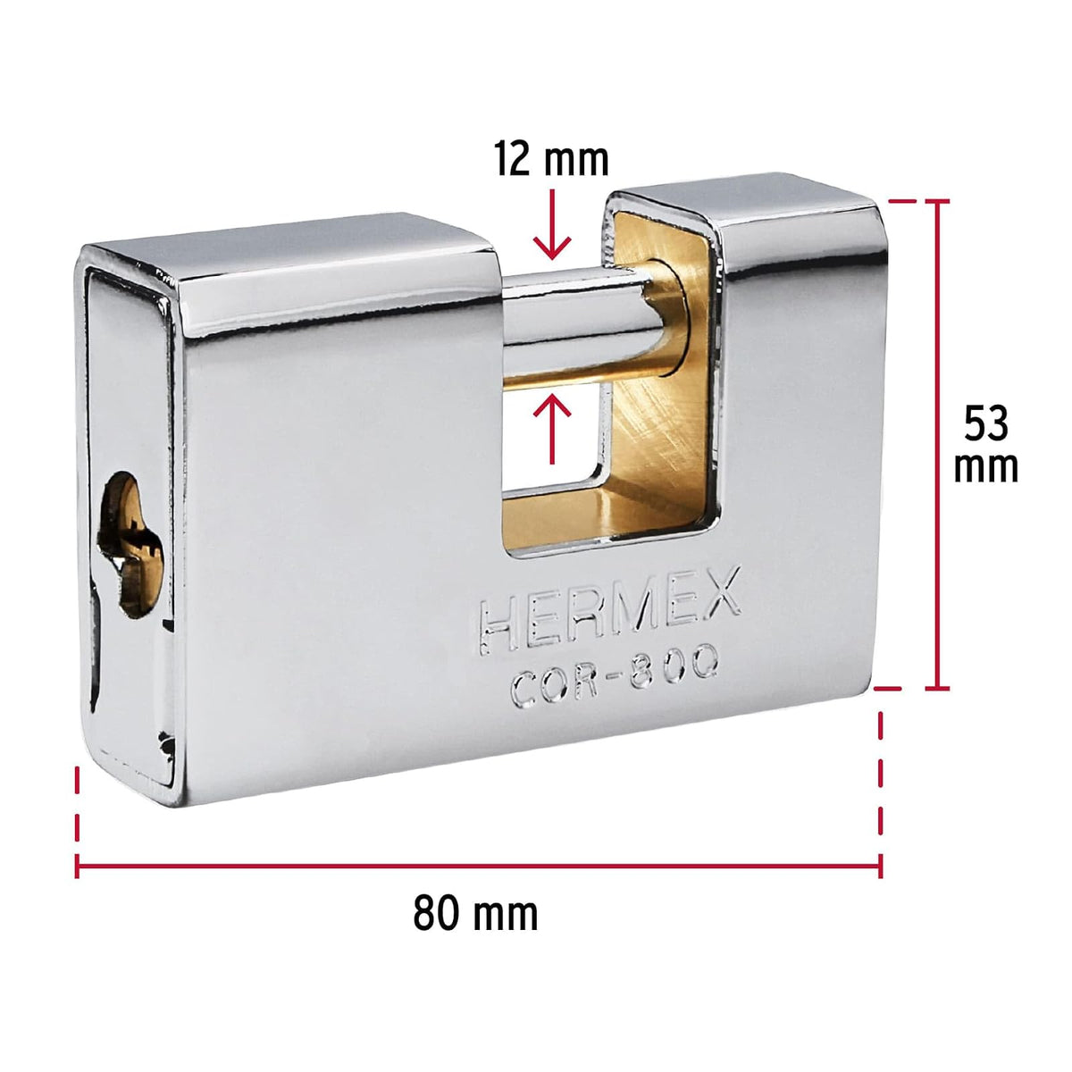 Hermex COR-80Q, Candado antipalanca, cuerpo de latón blindado de 80mm, llave de puntos, máxima seguridad