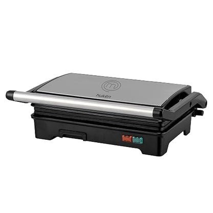 Hukën x MasterChef | Parrilla Eléctrica Multifuncional | Panini GRILL+ 2 Rebanadas | Apertura 180° | Antiadherente de Alto Nivel | Calentamiento Rápido | Temperatura Automática | Acero Inoxidable