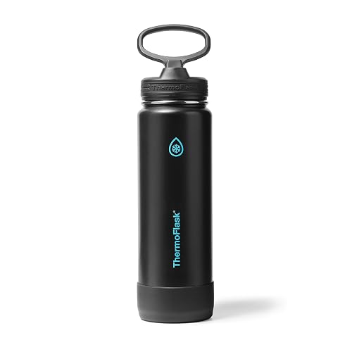 ThermoFlask - Botella de agua de acero inoxidable aislada al vacío de doble pared, 710 ml, con tapa de popote, Eclipse Eléctrico