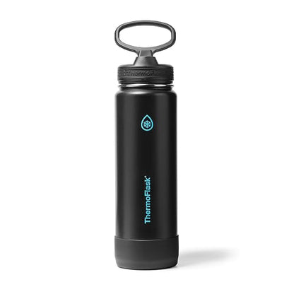 ThermoFlask - Botella de agua de acero inoxidable aislada al vacío de doble pared, 710 ml, con tapa de popote, Eclipse Eléctrico