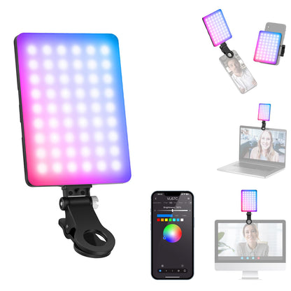 NEEWER VL67C RGB Luz Selfie con App Control, 94 LED CRI97 2000mAh Recargable, Cold Shoe Mount como Panel de Iluminación, Clip Portátil Delantero y Trasero Móvil para TikTok, Foco de Videoconferencia