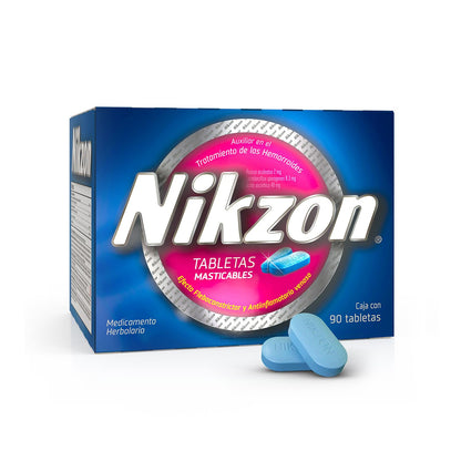 Nikzon Tabletas Masticables para Hemorroides – Alivio del Dolor, Ardor y Comezón, Efecto Antiinflamatorio y Fleboconstrictor, Contiene 1 Caja con 90 Tabletas