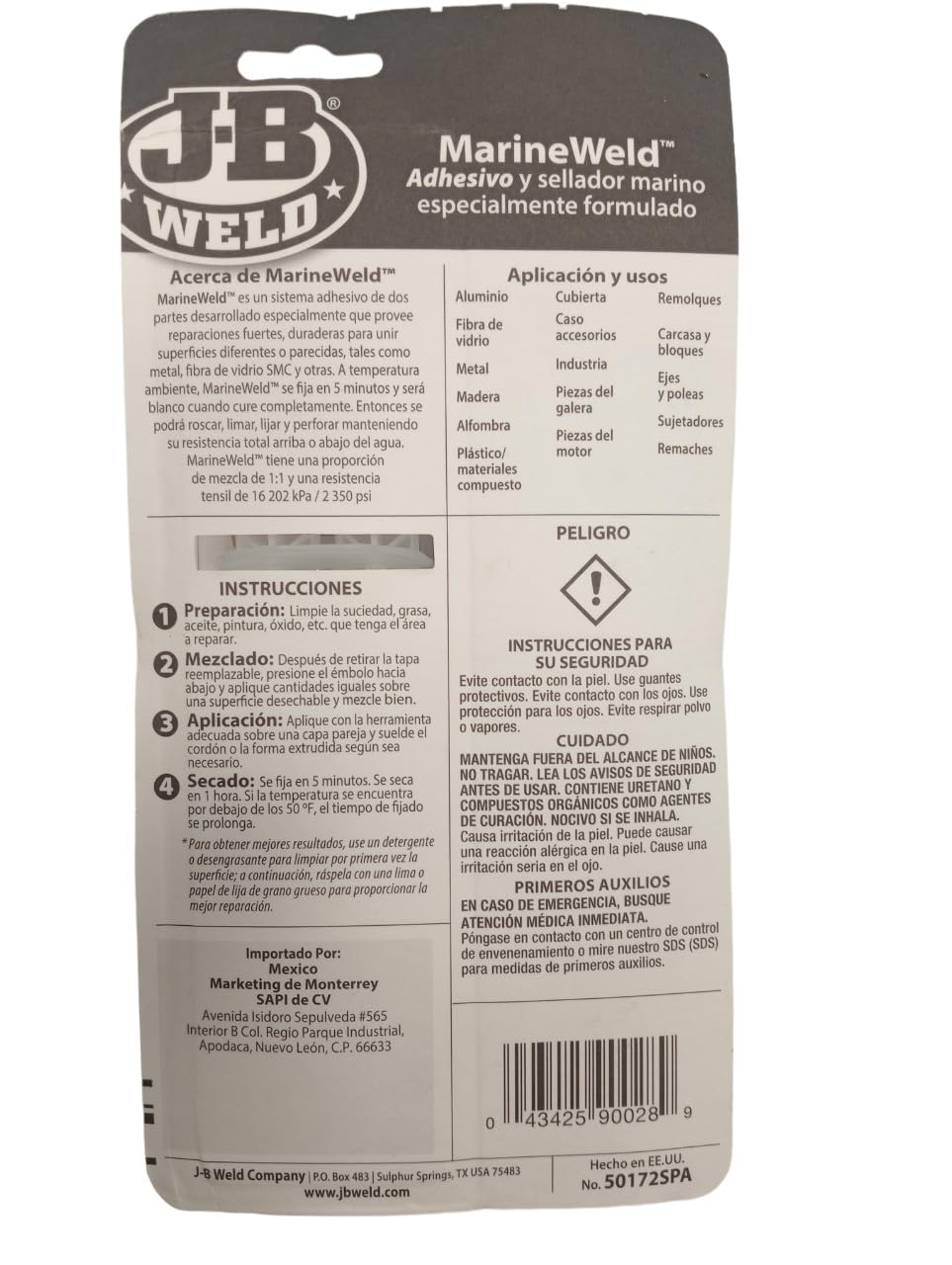J-B Weld JB Weld Oficial Adhesivo a Prueba de Agua 50172SPA 25ml