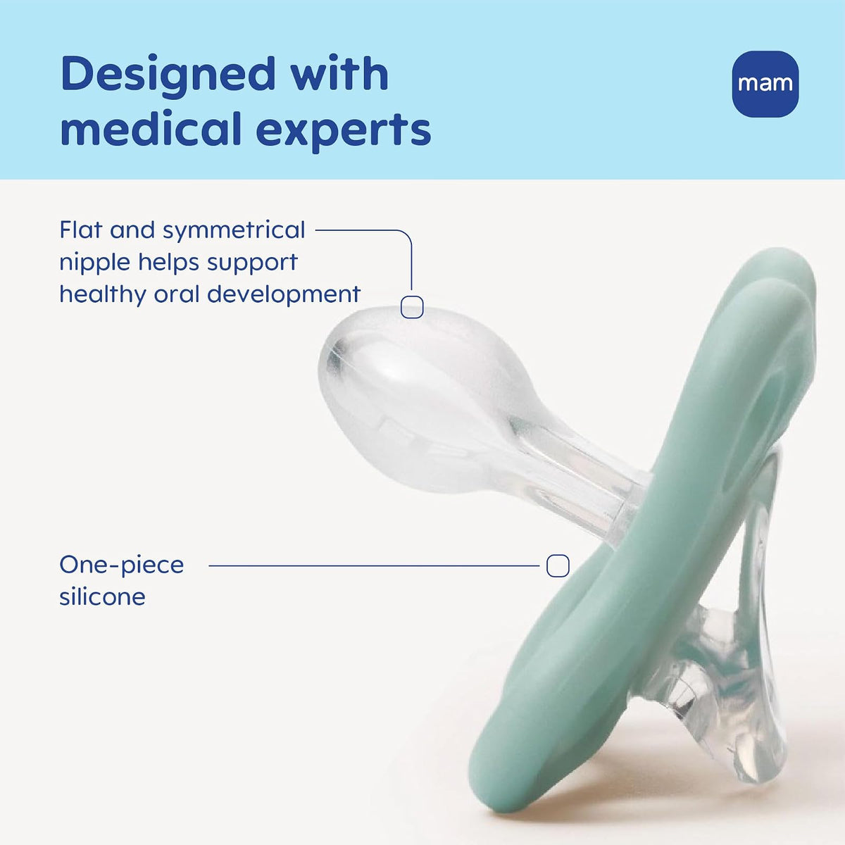 MAM Comfort - Chupones de silicona para bebés pequeños, ligeros de una sola pieza, para recién nacidos de 3 a 12 meses, sin BPA, fácil de limpiar, mejor para bebés lactantes, con estuche esterilizador