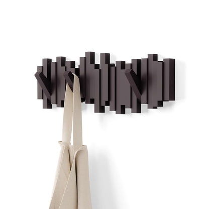 Umbra Sticks perchero de pared con gancho de riel y 5 clavijas retráctiles – Organizador de almacenamiento moderno que ahorra espacio, espresso - Espresso - 5 ganchos