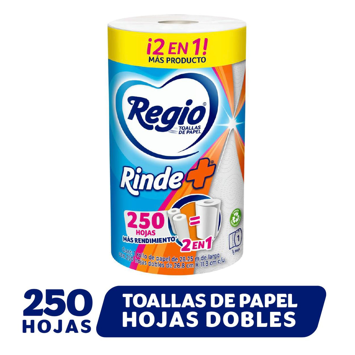 Regio Rinde+ Toallas de papel, 250 hojas dobles, 1 rollo + Papel Higiénico Luxury Almond Touch; Ligero Aroma A Almendras Y Hojas Dobles; Marca 32 Rollos, color, 32 count, pack of/paquete de