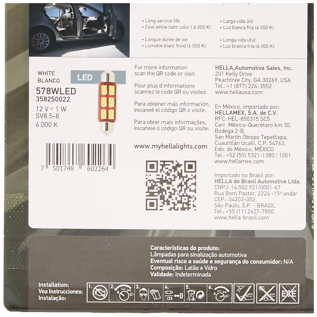 Hella 358250022 Foco Mini LED 578 Luz Blanca de 6000K para Uso en Interiores 12V 1W, Blíster con 1 Foco