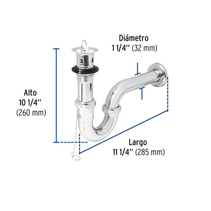 Foset CE-207, Céspol p/lavabo latón c/contra, tapón y cadena, cromo, 1-1/4"