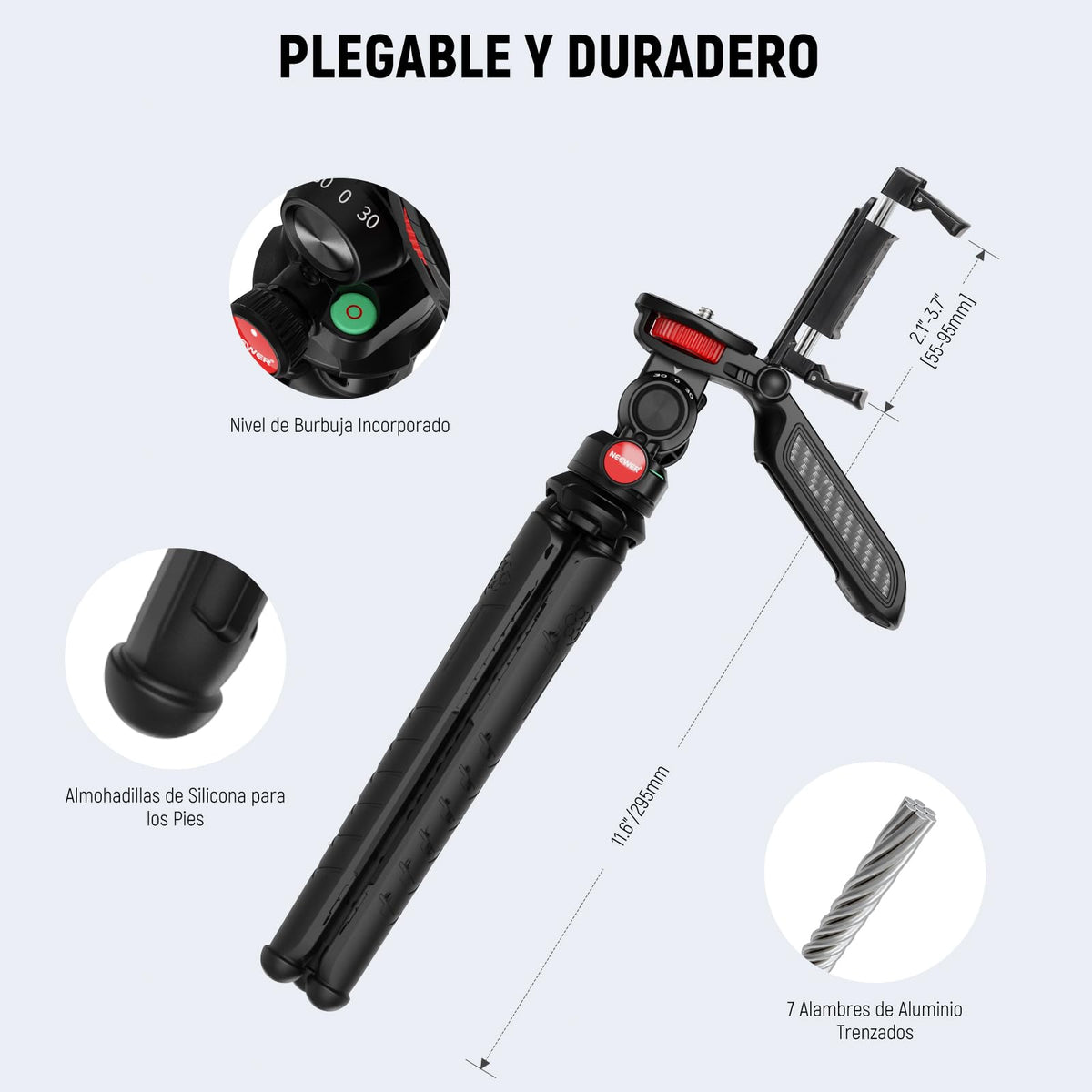 NEEWER - Mini trípode Flexible para iPhone y cámara con Mando a Distancia/asa/Soporte para teléfono/Adaptador de cámara de acción, trípode portátil de computadora de Bolsillo para Viajes y vlogging