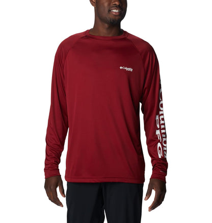 Columbia PFG Terminal Tackle Camisa Manga Larga Hombre - XXL - Beet, Logo Blanco