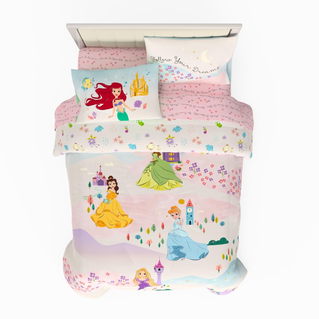Franco Juego de Cama Infantil La Sirenita Live Action Reversible - 5 Piece Queen Size - Princesa Disney - Siguiendo un sueño
