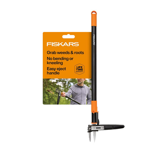Fiskars - Herramienta de extracción de malezas de pie de 3 Garras, Herramienta de deshierbe Manual con Mango ergonómico de 39 Pulgadas de Largo con Mecanismo de fácil expulsión