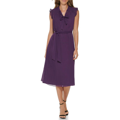 DKNY - Vestido Midi Plisado de Manga Corta para Mujer