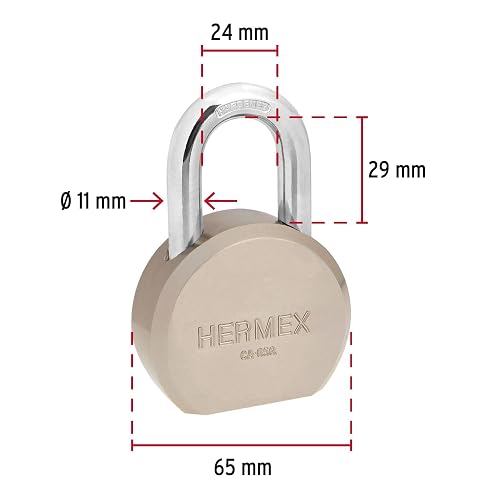 Hermex CA-65Q, Candado redondo, 65mm, gancho corto, llave de puntos, blíster