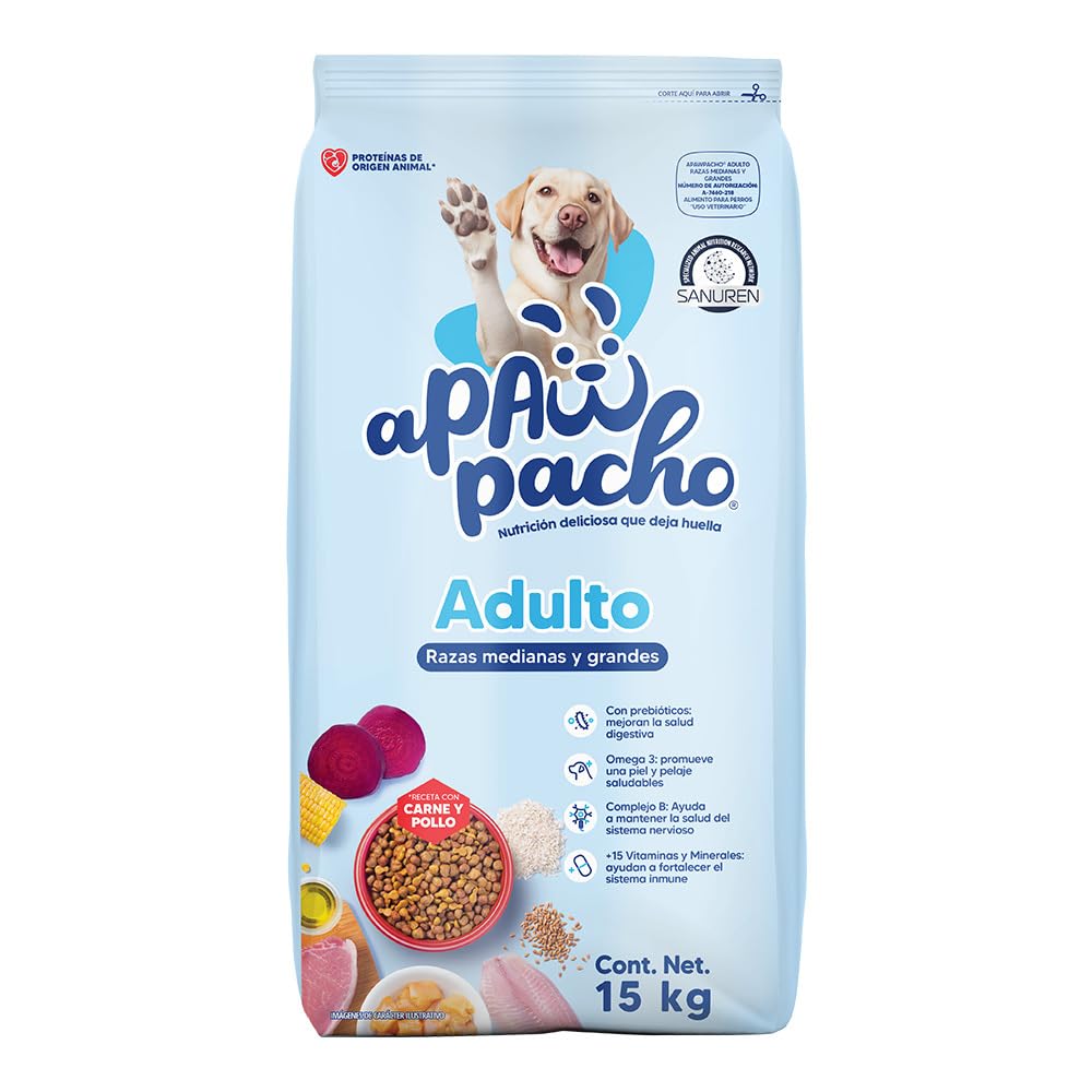 Apawpacho Alimento para Perros Adultos Razas Medianas y Grandes, 15 Kg.