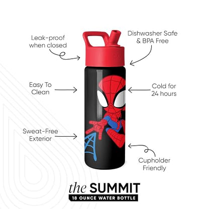 Simple Modern - Botella de agua Marvel Spiderman para niños con tapa de popote | Vaso aislante reutilizable de acero inoxidable para la escuela, niños pequeños, niñas y niños | Colección Summit