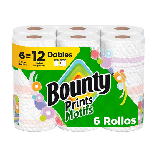 Bounty - Toallas de Papel Select A Size, 6 Rollos Dobles, 82 Hojas por Rollo, Hojas Ajustables, Súper Absorbentes, Textura Diamante, Limpieza Rápida y Duradera