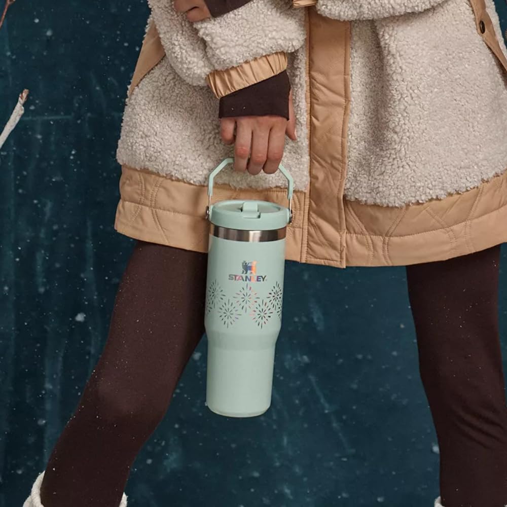 Stanley IceFlow 30 onzas - Termo Stanley de acero inoxidable con popote abatible a prueba de fugas, botella con aislamiento al vacío, vaso para mantener bebidas frías y heladas 887 ml, SEAGLASS GLOSS