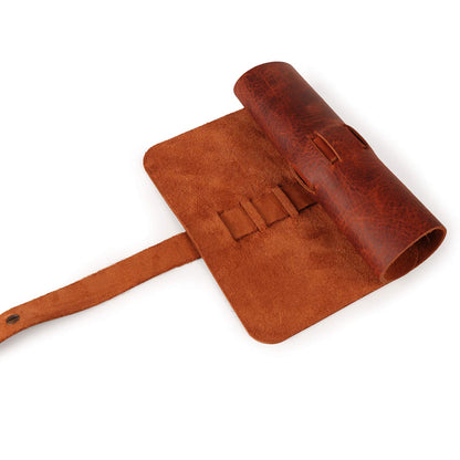 Londo - Estuche de piel auténtica para lápices y lápices retro, cierre de metal a presión, bolsa de papelería