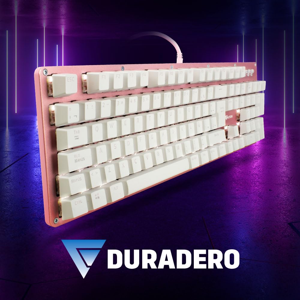 Game Factor KBG400-PK-BL Teclado Mecánico Gamer Rosa con Retroiluminación Blanca Estructura Metálica Antighosting Switch Blue