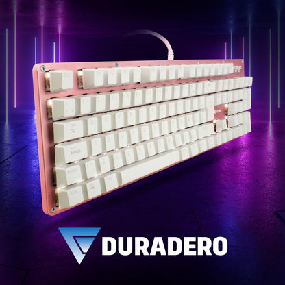 Game Factor KBG400-PK-BL Teclado Mecánico Gamer Rosa con Retroiluminación Blanca Estructura Metálica Antighosting Switch Blue