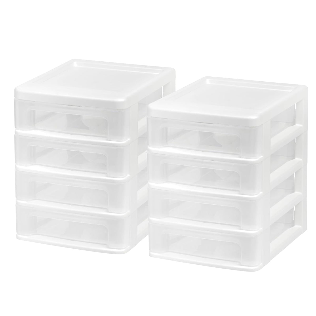 IRIS USA Pequeño Organizador de Escritorio de 4 Cajones, Paquete de 2, Apilable, para Oficina, Escuela, Papelería, Maquillaje, Baño, Suministros Médicos, Almacenamiento Versátil, Blanco