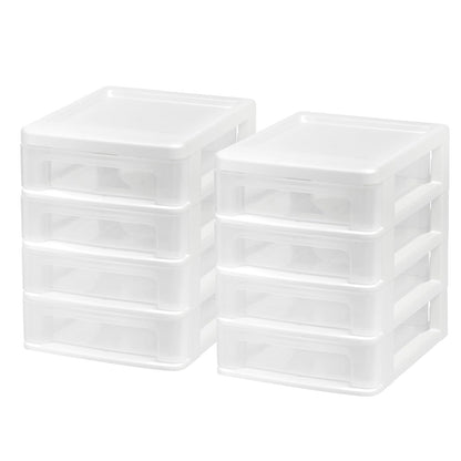IRIS USA Pequeño Organizador de Escritorio de 4 Cajones, Paquete de 2, Apilable, para Oficina, Escuela, Papelería, Maquillaje, Baño, Suministros Médicos, Almacenamiento Versátil, Blanco