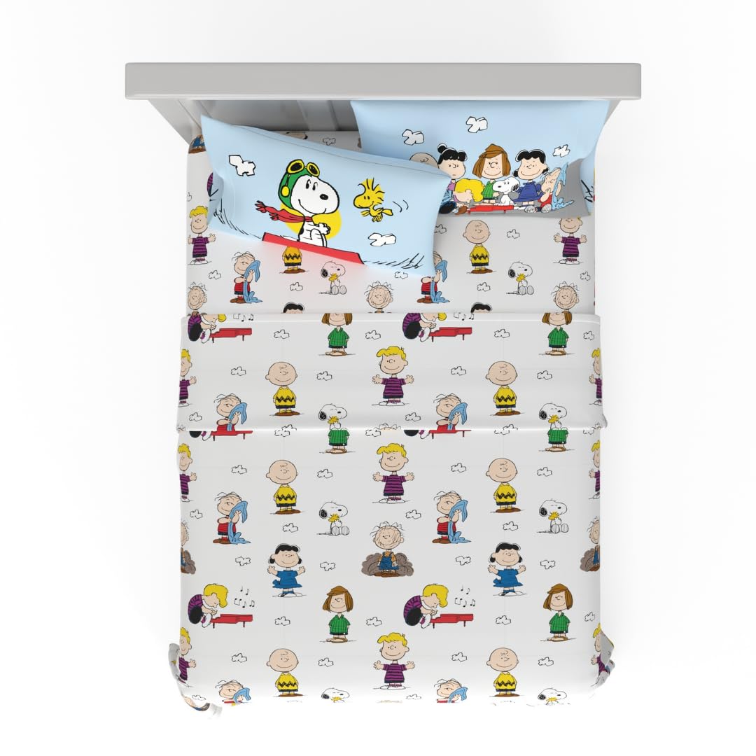 Franco Collectibles Peanuts Snoopy Bedding Juego de sábanas de Microfibra súper Suave y acogedora, de 4 Piezas, (Producto con Licencia Oficial)