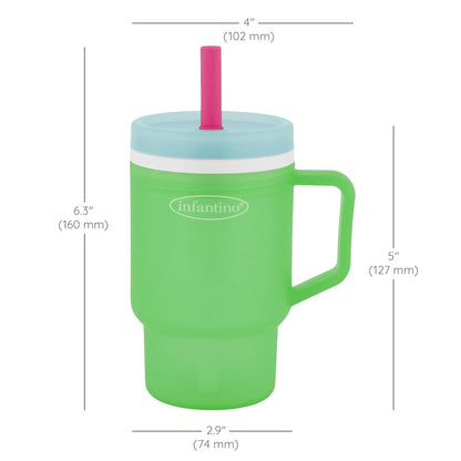 Infantino My 1st Vaso de plástico duradero con popote y mango de silicona resistente a fugas, para llevar o sin BPA, para taza de transición sin BPA, manzana verde | Bebe, transporta, repite. Vaso de plástico duro fácil de sostener. Popote resistente a fu