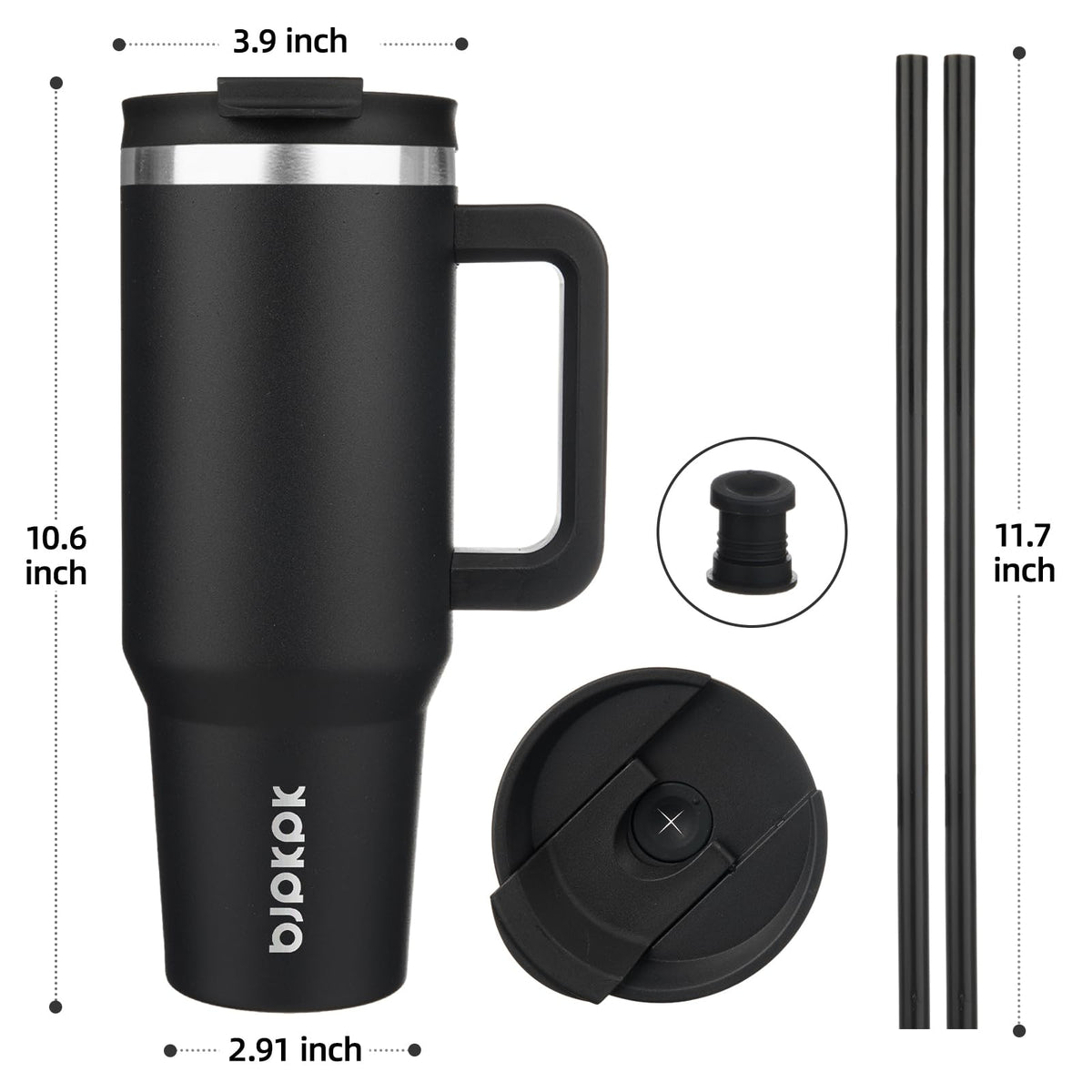 BJPKPK - Vaso aislado de 1,134 g con mango y popote, acero inoxidable | Aislamiento al aspiradora de doble pared, a prueba de fugas, última intervensión de BPA, apto para lavaplatos