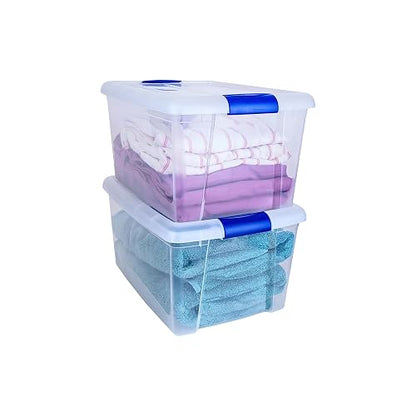 JOY - Caja de Almacenamiento Apilable, Pack de 2, para Organizador Armario, Juguetes, Ropa, con Broche y Tapa Duradera, 24 Litros de Capacidad, Plástico Libre de BPA, Transparente