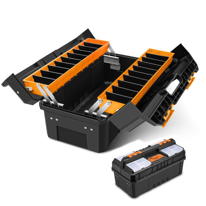 DNA Motoring Caja de Herramientas de plástico de 2 Capas con Cerradura Caja de Herramientas Plegable portátil Bandeja divisoria Organizadores de Herramientas, con asa, Naranja/Negro, TOOLS-00503