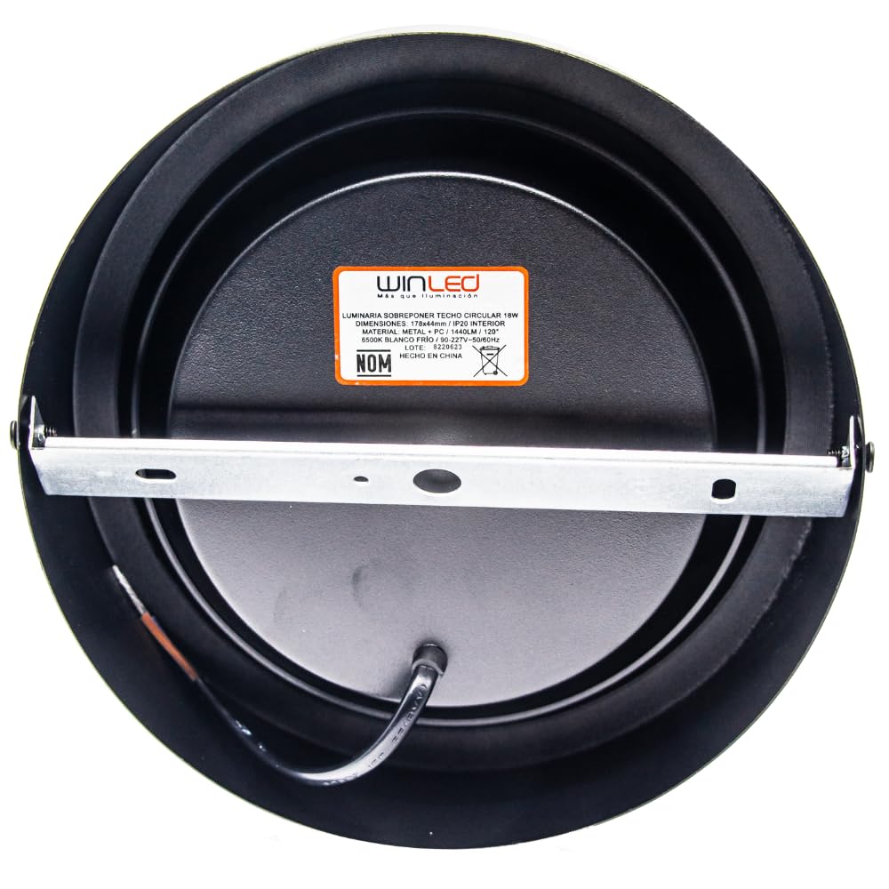 Winled WDE-006 Luminaria Sobreponer Techo Circular Metal Negro Blanco Cálido 18w