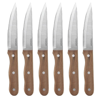 Cuisinart Juego Cuchillos para Carne de acero 6 Piezas Mango Madera Nogal | Cuchillos acero inoxidable con bordes de sierra. Perfecto para cortar filetes y aves con precisión. Mango de madera nogal.